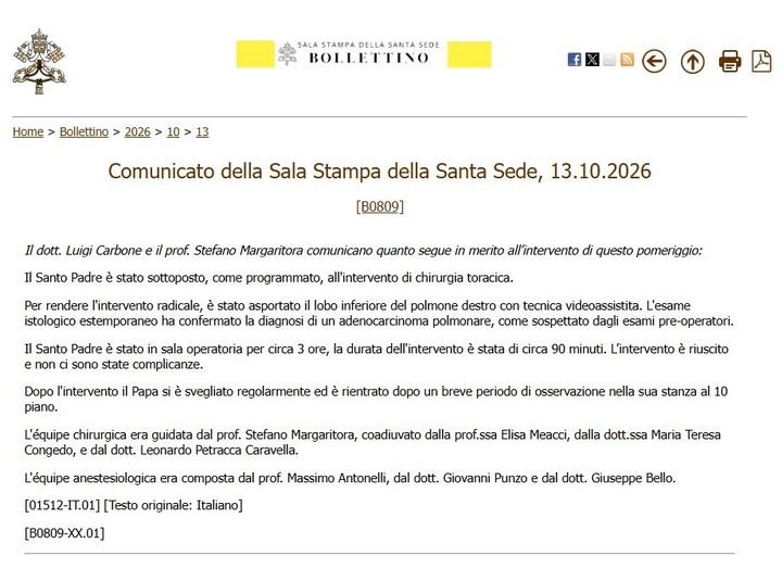 El comunicado del Vaticano sobre el diagnóstico de cáncer de pulmón del papa León XIV.