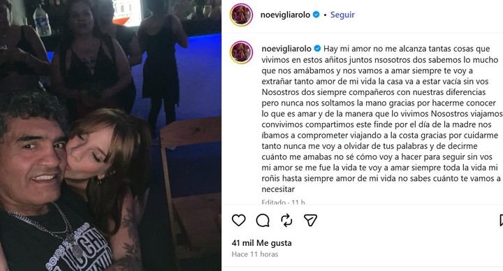 El desgarrador mensaje de despedida de la pareja de Roña Castro. (@noevigliarolo)