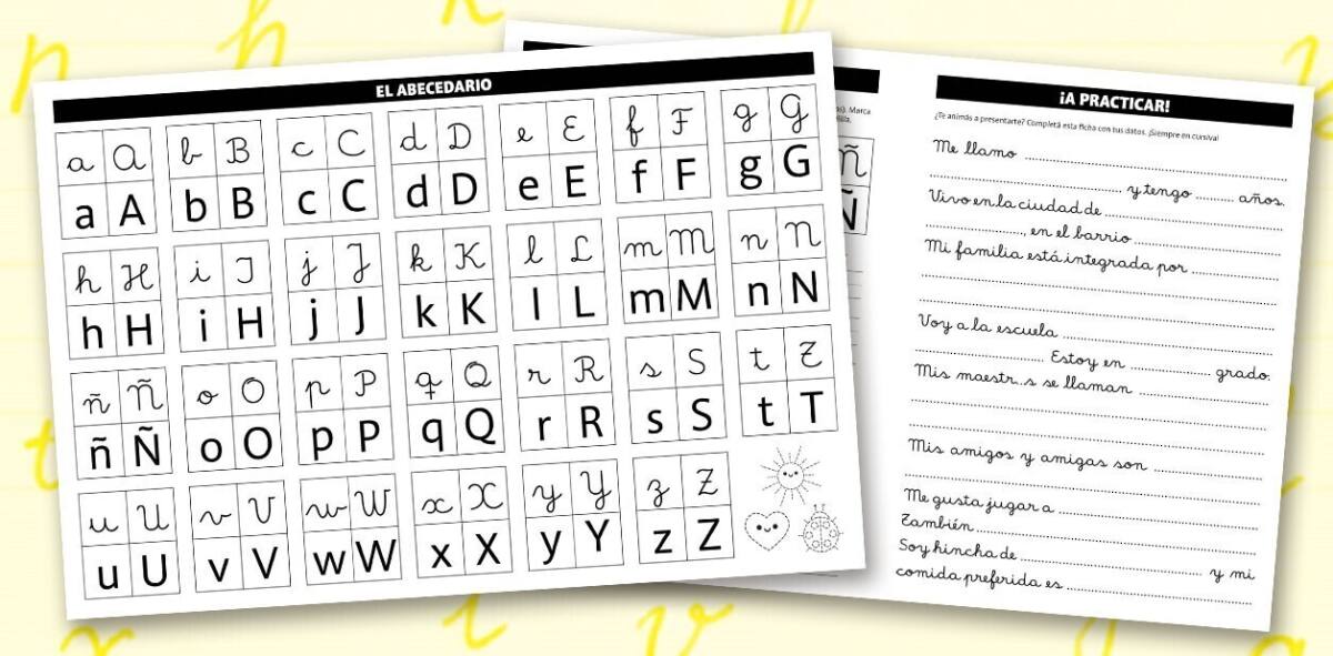 El libro trae un abecedario en letra cursiva y también en imprenta, para que los chicos puedan relacionarlas.