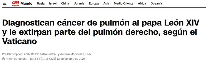 La salud de León XIV en los principales medios del mundo
