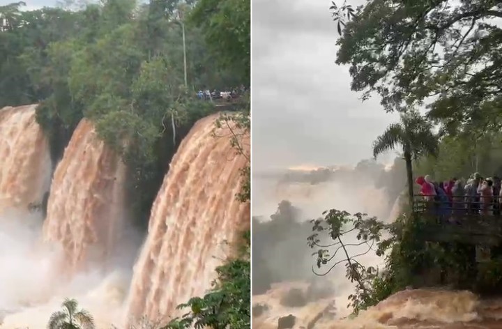 El caudal del río Iguazú subió por encima de los 13 mil metros cúbicos por segundo y obligó a cerrar pasarelas en Cataratas.